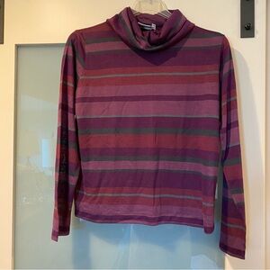 Striped Cowl Neck Sweater - Purple and pink with some grey and black stripes
